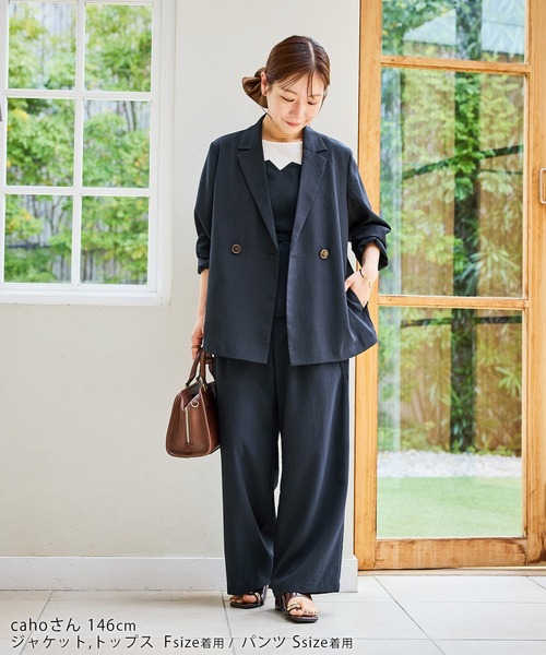 ROPE' PICNIC(ロペピクニック)の「【cahoさんコラボ】低身長・小柄さんサイズ エアリーリネンライク ダブルジャケット(テーラードジャケット・レディース・ブラック/ネイビー/ベージュ/キャメル/ダークブラウン・FREE)」の11枚目の写真