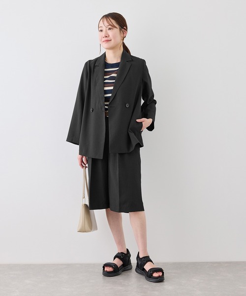 ROPE' PICNIC(ロペピクニック)の「【cahoさんコラボ】低身長・小柄さんサイズ エアリーリネンライク ダブルジャケット(テーラードジャケット・レディース・ブラック/ネイビー/ベージュ/キャメル/ダークブラウン・FREE)」の13枚目の写真