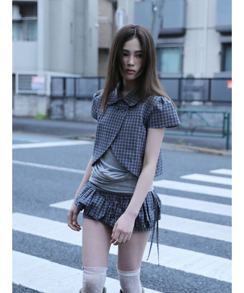UGLY SHADOW（アグリーシャドウ）の「CHECKERED DOUBLE BLOUSE(NAVY)（シャツ/ブラウス・レディース・その他・FREE）」の2枚目の写真