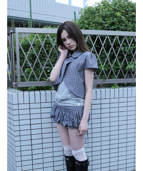 UGLY SHADOW（アグリーシャドウ）の「CHECKERED DOUBLE BLOUSE(NAVY)（シャツ/ブラウス・レディース・その他・FREE）」の3枚目の写真