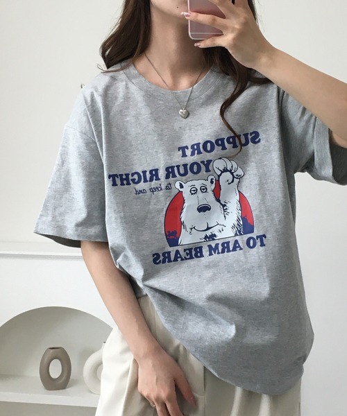 RME.（アールエムイー）の「ベアプリントクルーネックTシャツ 半袖（Tシャツ/カットソー・レディース・ホワイト/グレー・S/M/L）」の7枚目の写真