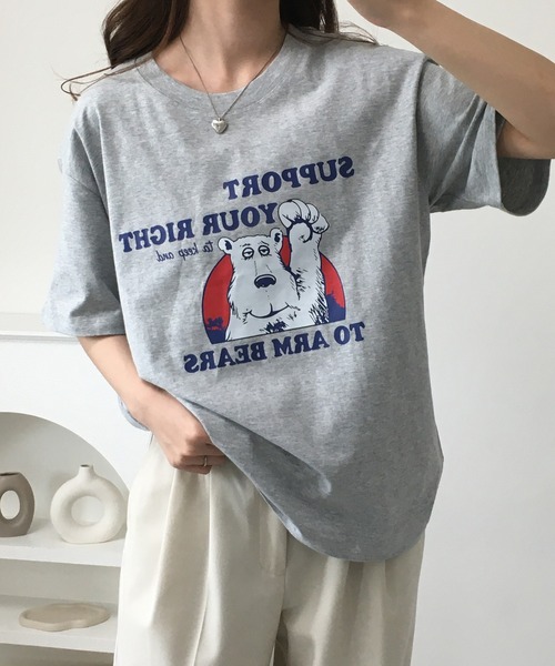 RME.（アールエムイー）の「ベアプリントクルーネックTシャツ 半袖（Tシャツ/カットソー・レディース・ホワイト/グレー・S/M/L）」の8枚目の写真