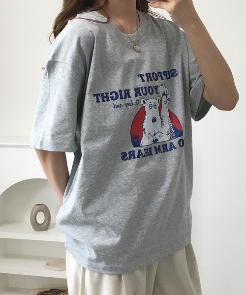 RME.（アールエムイー）の「ベアプリントクルーネックTシャツ 半袖（Tシャツ/カットソー・レディース・ホワイト/グレー・S/M/L）」の9枚目の写真