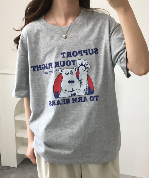 RME.（アールエムイー）の「ベアプリントクルーネックTシャツ 半袖（Tシャツ/カットソー・レディース・ホワイト/グレー・S/M/L）」の6枚目の写真