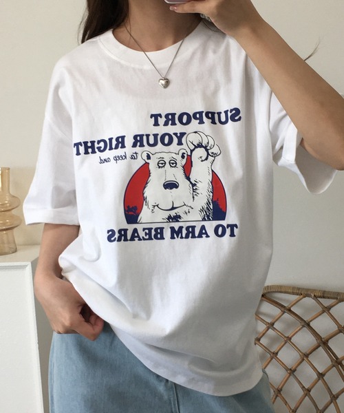 RME.（アールエムイー）の「ベアプリントクルーネックTシャツ 半袖（Tシャツ/カットソー・レディース・ホワイト/グレー・S/M/L）」の16枚目の写真