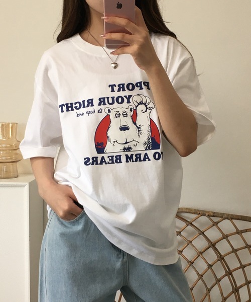 RME.（アールエムイー）の「ベアプリントクルーネックTシャツ 半袖（Tシャツ/カットソー・レディース・ホワイト/グレー・S/M/L）」の5枚目の写真