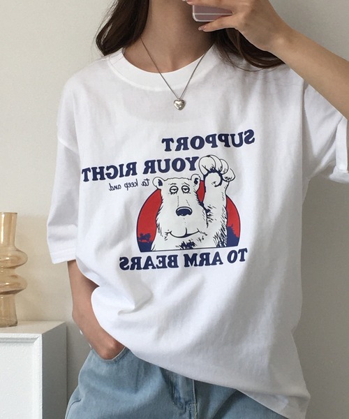 RME.（アールエムイー）の「ベアプリントクルーネックTシャツ 半袖（Tシャツ/カットソー・レディース・ホワイト/グレー・S/M/L）」の17枚目の写真