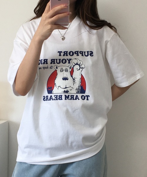 RME.（アールエムイー）の「ベアプリントクルーネックTシャツ 半袖（Tシャツ/カットソー・レディース・ホワイト/グレー・S/M/L）」の3枚目の写真
