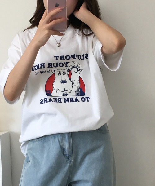 RME.（アールエムイー）の「ベアプリントクルーネックTシャツ 半袖（Tシャツ/カットソー・レディース・ホワイト/グレー・S/M/L）」の4枚目の写真