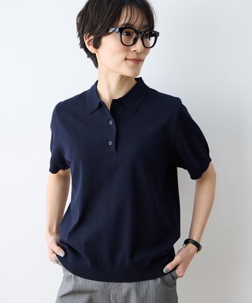 DECOY SINCE 1981（デコイシンスイチキュウハチイチ）の「ポロカラーサマーニット【ハンドウォッシャブル】（Tシャツ/カットソー・レディース・レッド/ブラウン/ネイビー・M/L）」の3枚目の写真