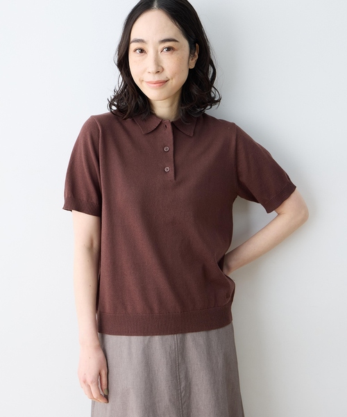 DECOY SINCE 1981（デコイシンスイチキュウハチイチ）の「ポロカラーサマーニット【ハンドウォッシャブル】（Tシャツ/カットソー・レディース・レッド/ブラウン/ネイビー・M/L）」の2枚目の写真