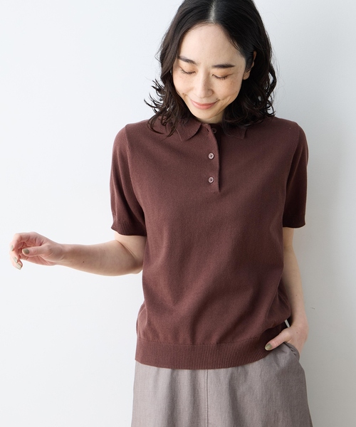 DECOY SINCE 1981（デコイシンスイチキュウハチイチ）の「ポロカラーサマーニット【ハンドウォッシャブル】（Tシャツ/カットソー・レディース・レッド/ブラウン/ネイビー・M/L）」の4枚目の写真