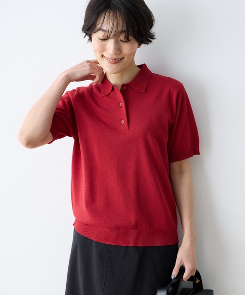 DECOY SINCE 1981（デコイシンスイチキュウハチイチ）の「ポロカラーサマーニット【ハンドウォッシャブル】（Tシャツ/カットソー・レディース・レッド/ブラウン/ネイビー・M/L）」の9枚目の写真