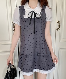 1枚で可愛く決まる/配色リボンドットミニワンピース