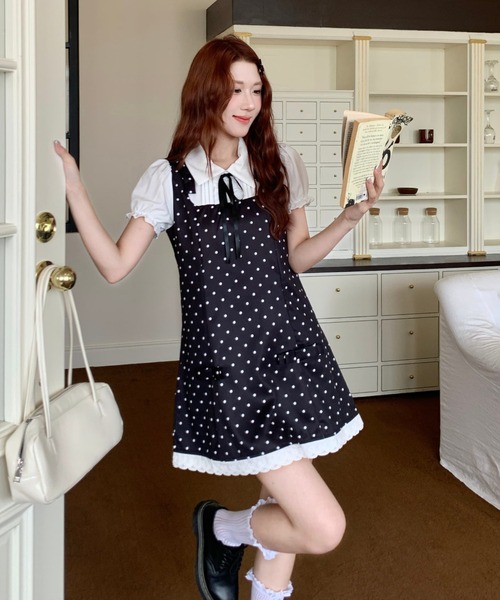 Sibra（シブラ）の「1枚で可愛く決まる。配色リボンドットミニワンピース（ワンピース・レディース・アイボリー/ブラック/グレー・M）」の11枚目の写真