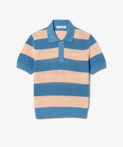 LACOSTE(ラコステ)の「ファットボーダーメッシュニットポロシャツ(ニット/セーター・レディース・オレンジ/ブルー・36/34/38)」の7枚目の写真