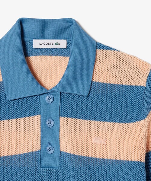 LACOSTE(ラコステ)の「ファットボーダーメッシュニットポロシャツ(ニット/セーター・レディース・オレンジ/ブルー・36/34/38)」の6枚目の写真