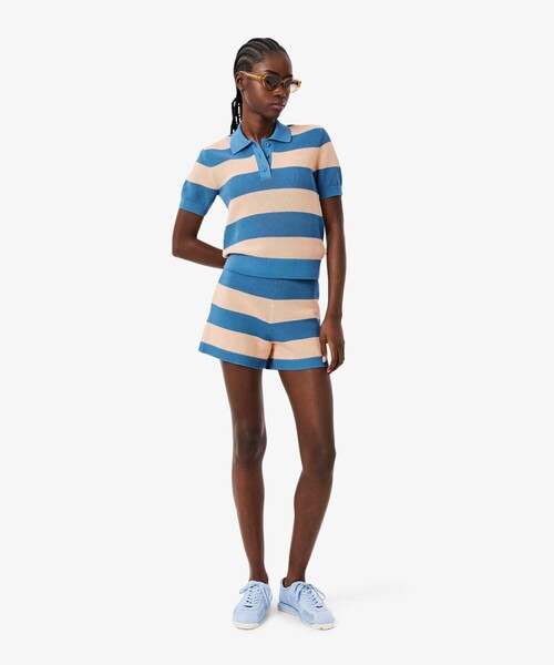 LACOSTE(ラコステ)の「ファットボーダーメッシュニットポロシャツ(ニット/セーター・レディース・オレンジ/ブルー・36/34/38)」の5枚目の写真