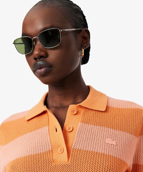 LACOSTE(ラコステ)の「ファットボーダーメッシュニットポロシャツ(ニット/セーター・レディース・オレンジ/ブルー・36/34/38)」の4枚目の写真
