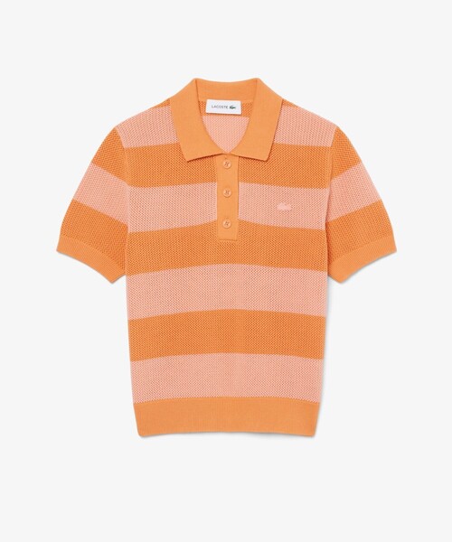 LACOSTE(ラコステ)の「ファットボーダーメッシュニットポロシャツ(ニット/セーター・レディース・オレンジ/ブルー・36/34/38)」の14枚目の写真