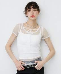 Dot Pattern Front Hole Sheer Top/ドット柄フロントホールシアートップス