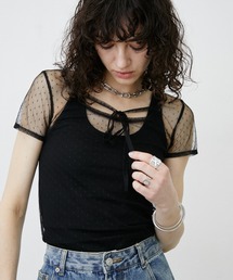 Dot Pattern Front Hole Sheer Top/ドット柄フロントホールシアートップス