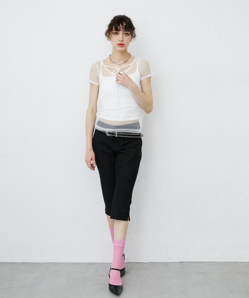 uyu.(ウユ)の「Dot Pattern Front Hole Sheer Top/ドット柄フロントホールシアートップス(Tシャツ/カットソー・レディース・ホワイト/ブラック・FREE)」の17枚目の写真