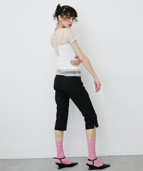 uyu.(ウユ)の「Dot Pattern Front Hole Sheer Top/ドット柄フロントホールシアートップス(Tシャツ/カットソー・レディース・ホワイト/ブラック・FREE)」の21枚目の写真