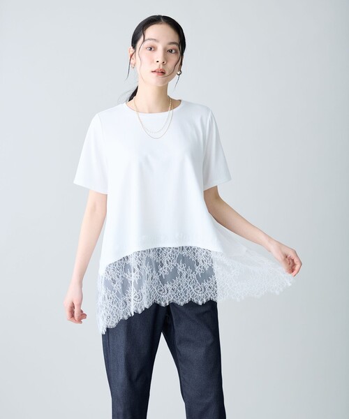 ANY（エニィ）の「レースコンビフレアーカットソー（Tシャツ/カットソー・レディース・ブラック系/ホワイト系/ダークブラウン系・F）」の8枚目の写真