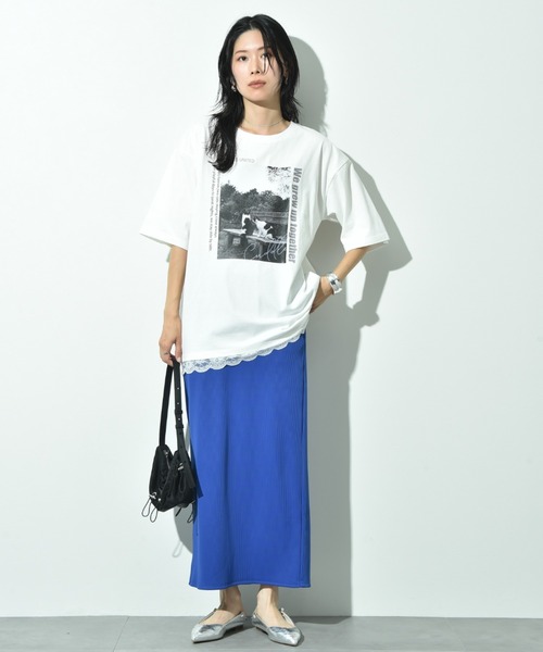 INTERPLANET(インタープラネット)の「CATプリント裾レースT(Tシャツ/カットソー・レディース・オフホワイト/チャコールグレー・FREE)」の15枚目の写真