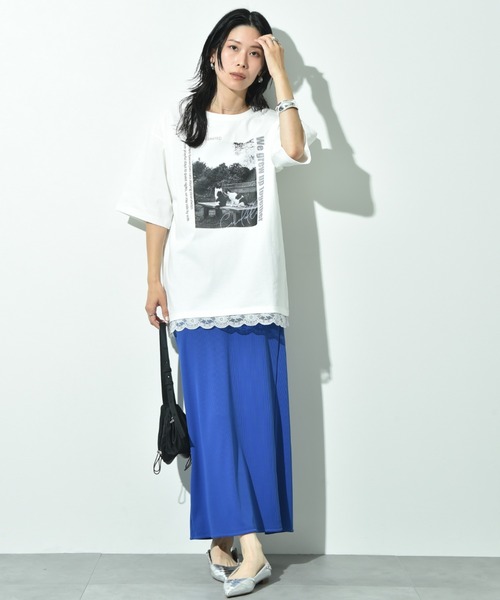 INTERPLANET(インタープラネット)の「CATプリント裾レースT(Tシャツ/カットソー・レディース・オフホワイト/チャコールグレー・FREE)」の17枚目の写真