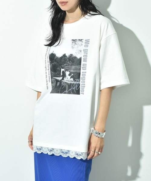INTERPLANET(インタープラネット)の「CATプリント裾レースT(Tシャツ/カットソー・レディース・オフホワイト/チャコールグレー・FREE)」の21枚目の写真