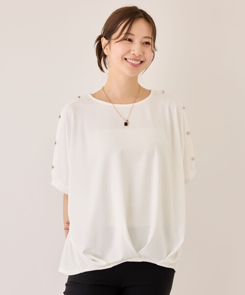 Jayro(ジャイロ)の「金釦裾タックプルオーバー(Tシャツ/カットソー・レディース・グリーン/ブルー/ホワイト/ブラック・M)」の2枚目の写真