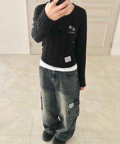 COIRIS(コイリス)の「ラウトカーゴワイドデニムパンツ(デニムパンツ・レディース・ダークブルー・SMALL/MEDIUM)」の7枚目の写真