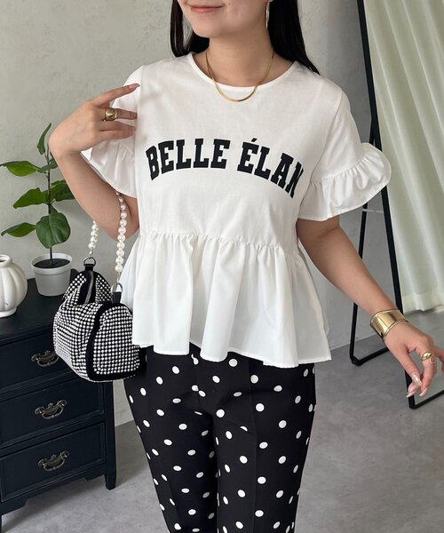prose verse(プロズヴェール)の「袖フリルロゴペプラムTシャツ(Tシャツ/カットソー・レディース・ブラック/オフホワイト・MEDIUM/LARGE)」の2枚目の写真