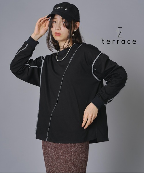 terrace(テラス)の「配色ステッチロングスリーブTシャツ(Tシャツ/カットソー・レディース・ブラウン/オフホワイト/チャコール/ブラック・FREE)」の2枚目の写真