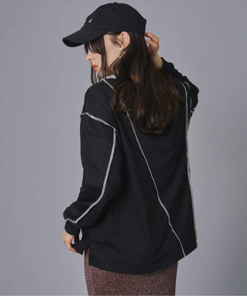 terrace(テラス)の「配色ステッチロングスリーブTシャツ(Tシャツ/カットソー・レディース・ブラウン/オフホワイト/チャコール/ブラック・FREE)」の6枚目の写真