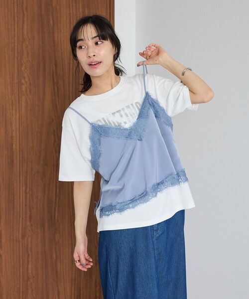 CRAFT STANDARD BOUTIQUE(クラフトスタンダードブティック)の「レイヤーレースキャミ(キャミソール・レディース・ブルー/オフホワイト・FREE)」の1枚目の写真