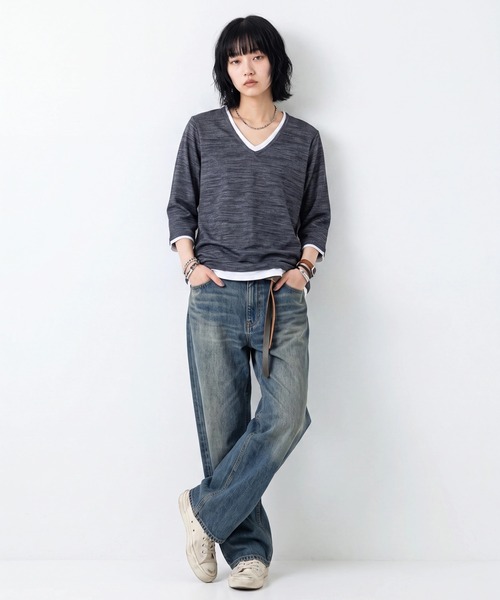 B.I.D.（ビーアイディー）の「《Bd》レイヤード風 Vネック7分袖Tシャツ（Tシャツ/カットソー・メンズ・ネイビー/ブラック/グレー・X-LARGE/MEDIUM）」の7枚目の写真