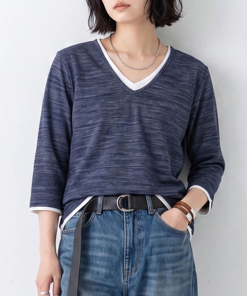 B.I.D.（ビーアイディー）の「《Bd》レイヤード風 Vネック7分袖Tシャツ（Tシャツ/カットソー・メンズ・ネイビー/ブラック/グレー・X-LARGE/MEDIUM）」の10枚目の写真