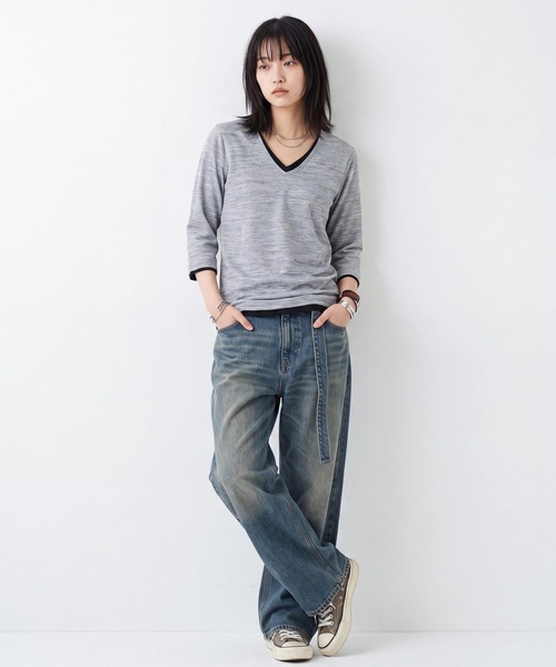 B.I.D.（ビーアイディー）の「《Bd》レイヤード風 Vネック7分袖Tシャツ（Tシャツ/カットソー・メンズ・ネイビー/ブラック/グレー・X-LARGE/MEDIUM）」の11枚目の写真