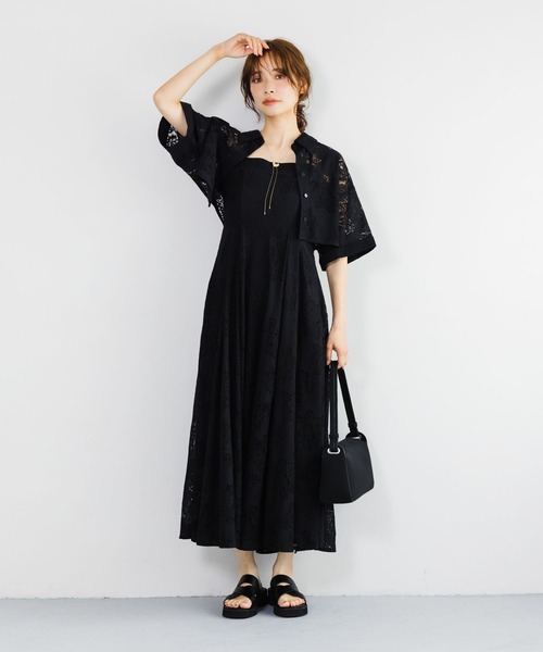 mysty woman（ミスティウーマン）の「【セットアイテム】レースキャミワンピ半袖シャツセット 1050297（ワンピース・レディース・ブラック/オフホワイト・FREE）」の9枚目の写真