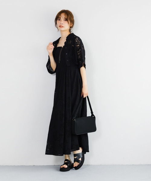 mysty woman（ミスティウーマン）の「【セットアイテム】レースキャミワンピ半袖シャツセット 1050297（ワンピース・レディース・ブラック/オフホワイト・FREE）」の11枚目の写真