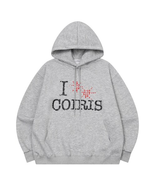 COIRIS(コイリス)の「スルー ヴィンテージチェックロゴ フードパーカー 男女共用 (2カラー)(パーカー・レディース・グレー/ブラック・FREE)」の2枚目の写真