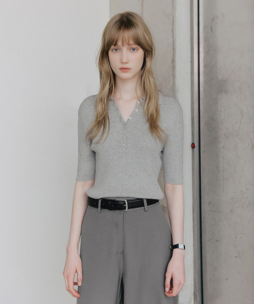 LEFTSEOUL（レフトソウル）の「ボタンカラーリブハーフニット[グレー]（ニット/セーター・レディース・グレー・SMALL/MEDIUM）」の2枚目の写真