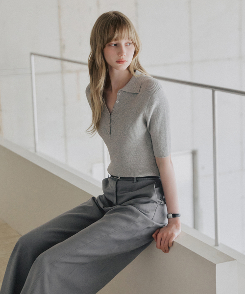 LEFTSEOUL（レフトソウル）の「ボタンカラーリブハーフニット[グレー]（ニット/セーター・レディース・グレー・SMALL/MEDIUM）」の3枚目の写真