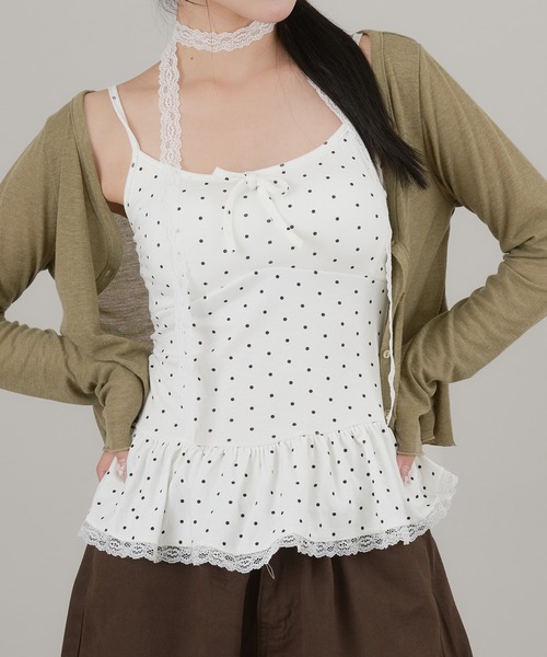 apres jour mignon(アプレジュールミニョン)の「【apresjour mignon×ARIAZ】カップ付きドットキャミ(キャミソール・レディース・ブラック/オフホワイト/グレー/ブラウン系その他・ONESIZE)」の5枚目の写真