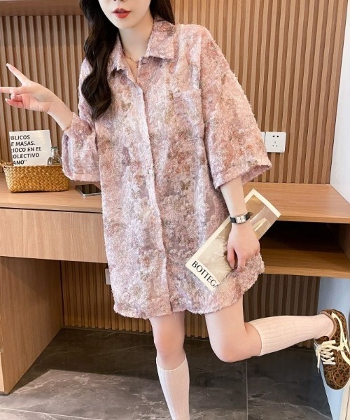 AMAJI（アマジ）の「フリンジ シアー 半袖シャツジャケット（シャツ/ブラウス・レディース・ライトピンク・LARGE/X-LARGE/MEDIUM）」の3枚目の写真