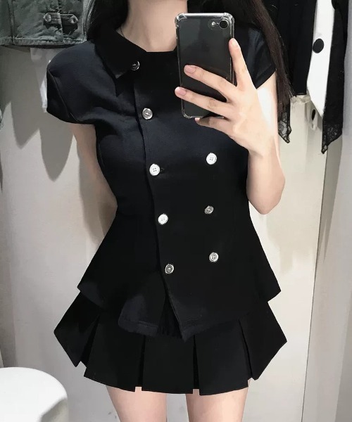 Aelina(エリナ)の「ダブルブレストタイトブラウス(シャツ/ブラウス・レディース・ブラック・FREE)」の6枚目の写真
