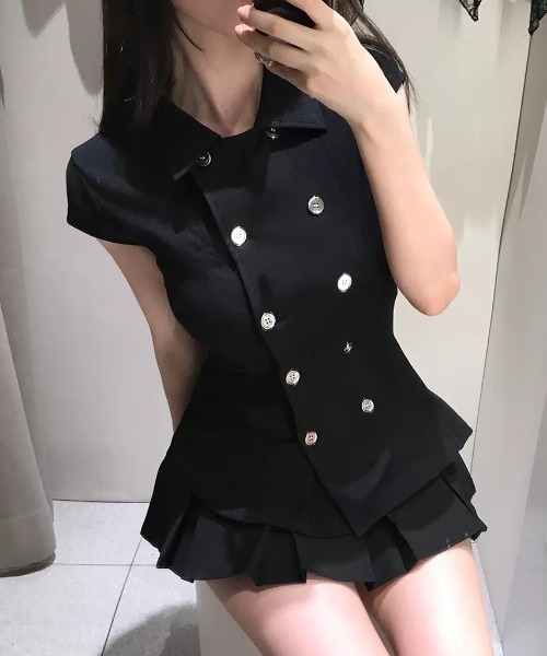 Aelina(エリナ)の「ダブルブレストタイトブラウス(シャツ/ブラウス・レディース・ブラック・FREE)」の8枚目の写真